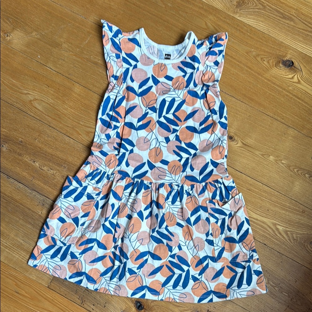 Tea Collection Blue and Orange Flutter Sleeve Sundress